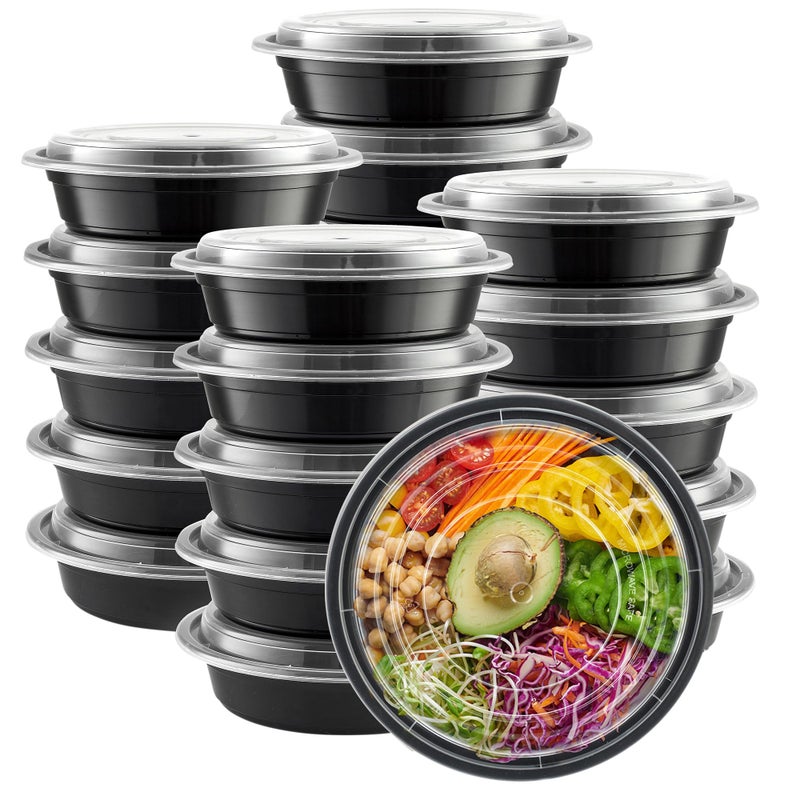 GUSTO [24 oz - 50 Count Round Meal Prep Containers with Lids â€“ Reusable, Microwaveable, Dishwasher & Freezer Safe, BPA-Free Food Storage Containers for Portion Control (Formerly Comfy Package) - Image 1